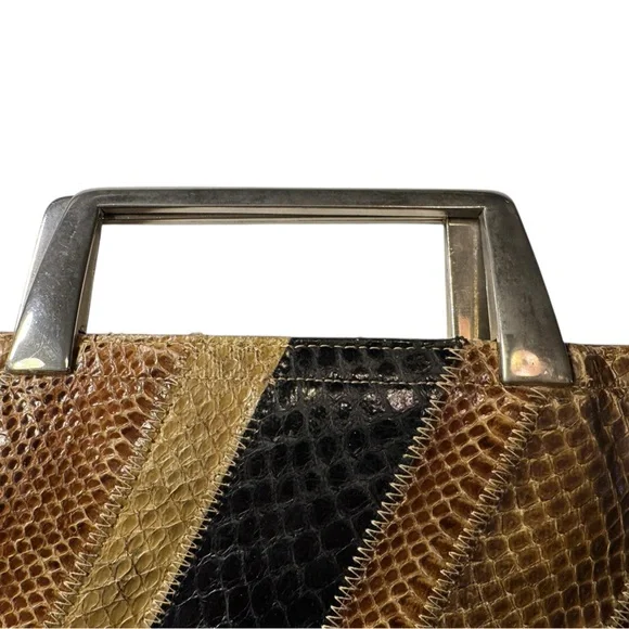Vintage Snakeskin Shoulder Bag Striped Leather Handbag Funky Purse - Picture 2 of 16
